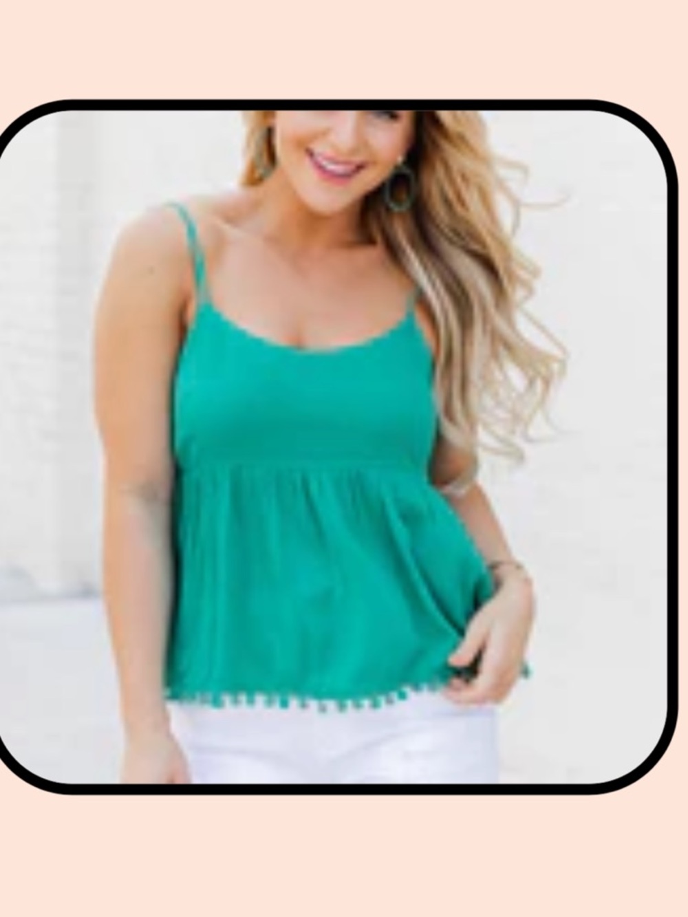 Pink Lily Teal Spaghetti-Strap Pom Pom Hem Cami